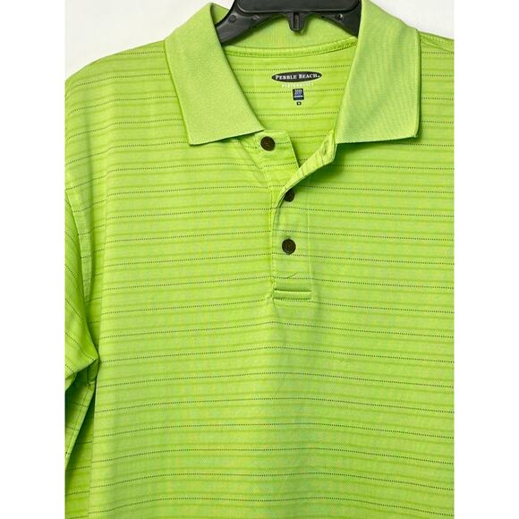 Pebble Beach Mens Med Green Striped Performance 3 Button Short Sleeve Golf Polo - Picture 6 of 7